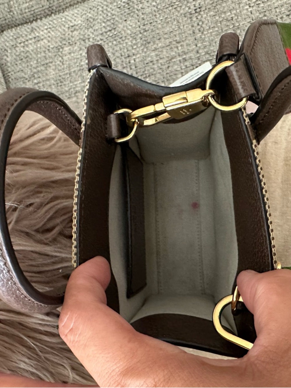 Gucci Brown GG Canvas Micro Tote with Green-Red Web Strap - Picture 13 of 13